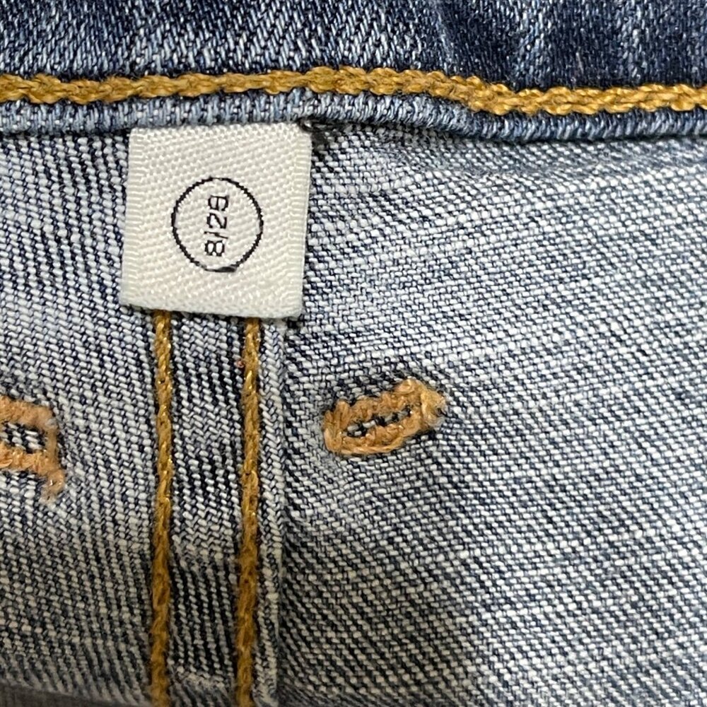 Good American Denim Pencil Skirt Distressed Med Wash Stretch Size 8 High Waisted - Picture 5 of 7